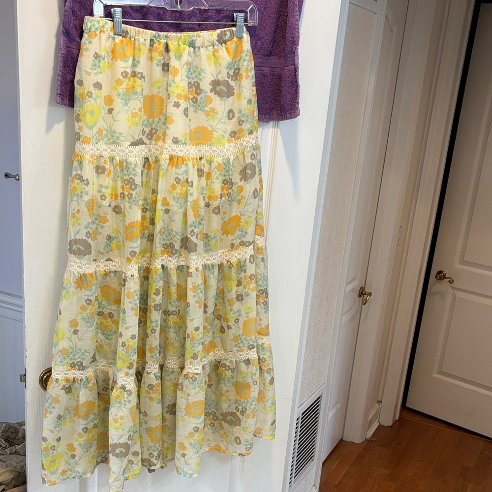 O'Neill Yellow Floral Tiered Maxi Skirt with Cream Base